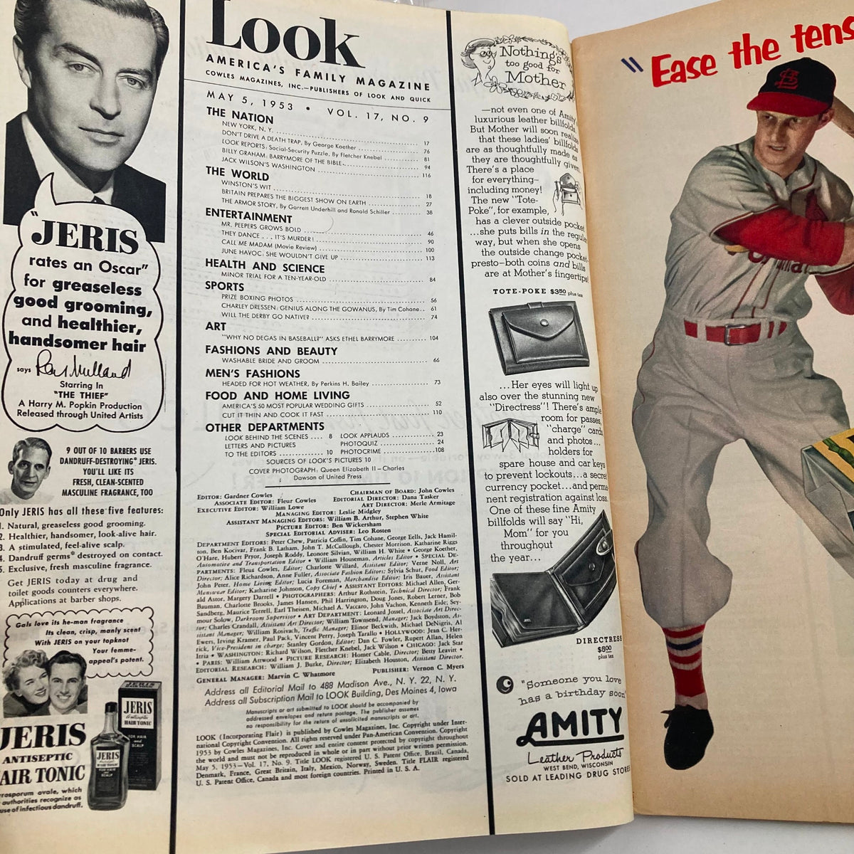 Interior page of VTG Look Magazine May 5 1953 showing the contents page with details on articles, including a section on health and fashion, capturing the essence of mid-20th century publications.