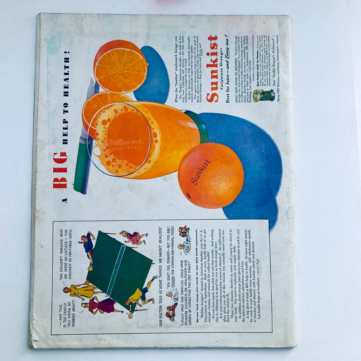 Back cover of The Saturday Evening Post Magazine September 14, 1940, displaying a colorful advertisement for Sunkist with orange juice and oranges, showcasing vintage advertising designs of the era.