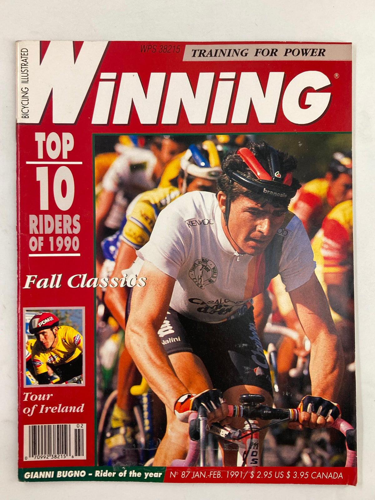 Cover of Winning Bicycle Racing Illustrated January 1991, featuring Gianni Bugno and highlighting the Top 10 Riders of 1990 and Fall Classics.