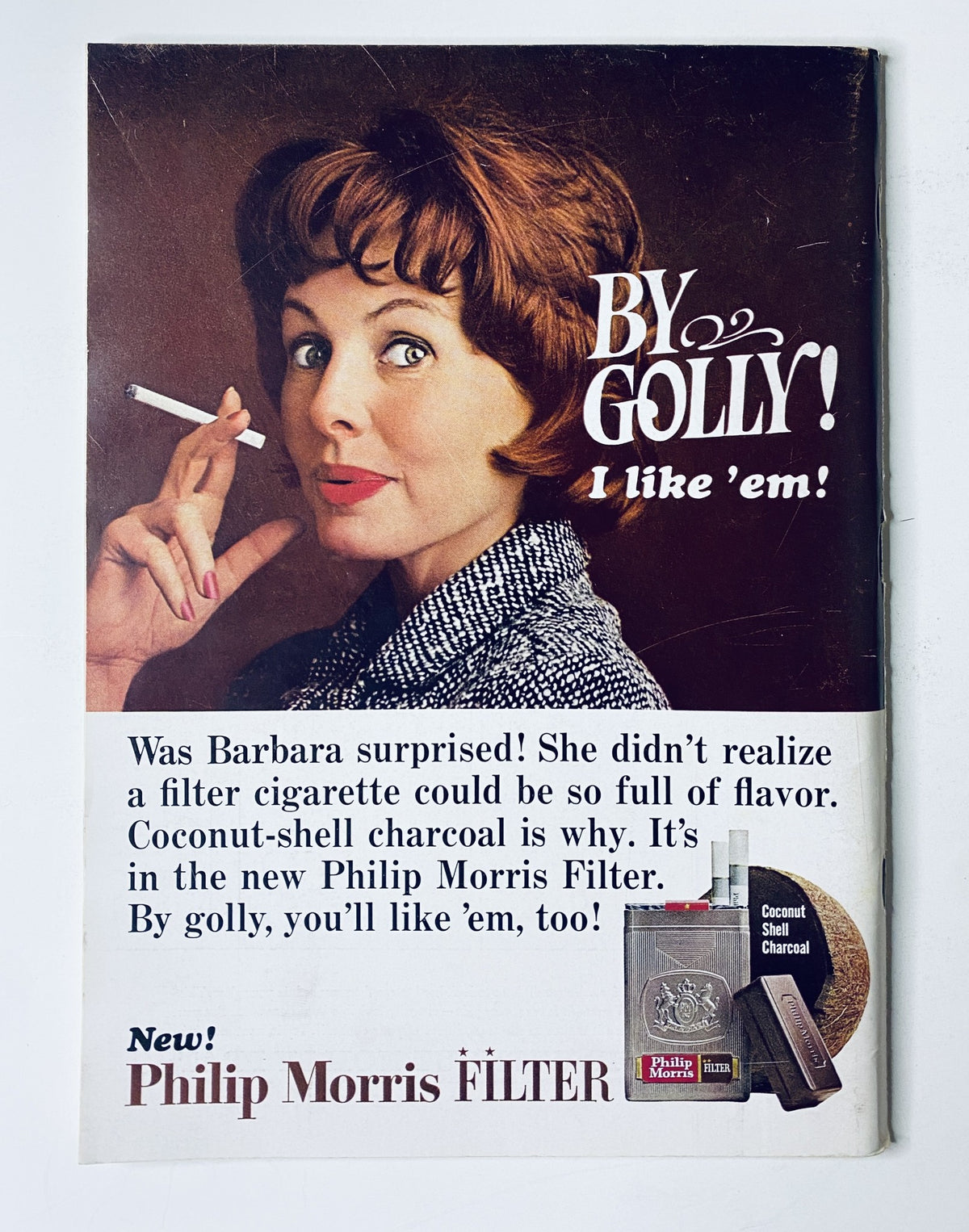 Cover advertisement from The New Yorker Magazine February 20, 1965 for Philip Morris Filter cigarettes, showcasing a woman with a cigarette and promoting the new product.