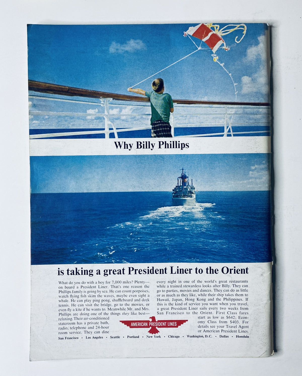 Back cover of The New Yorker Magazine May 22, 1965, featuring an advertisement for American President Lines and a scenic ocean view.