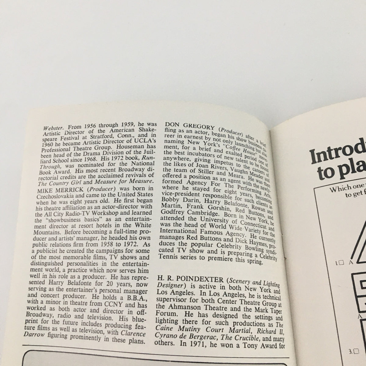 Another inside page of the 1974 Playbill for 'Clarence Darrow' showcasing production credits and historical context at the Helen Hayes Theatre.