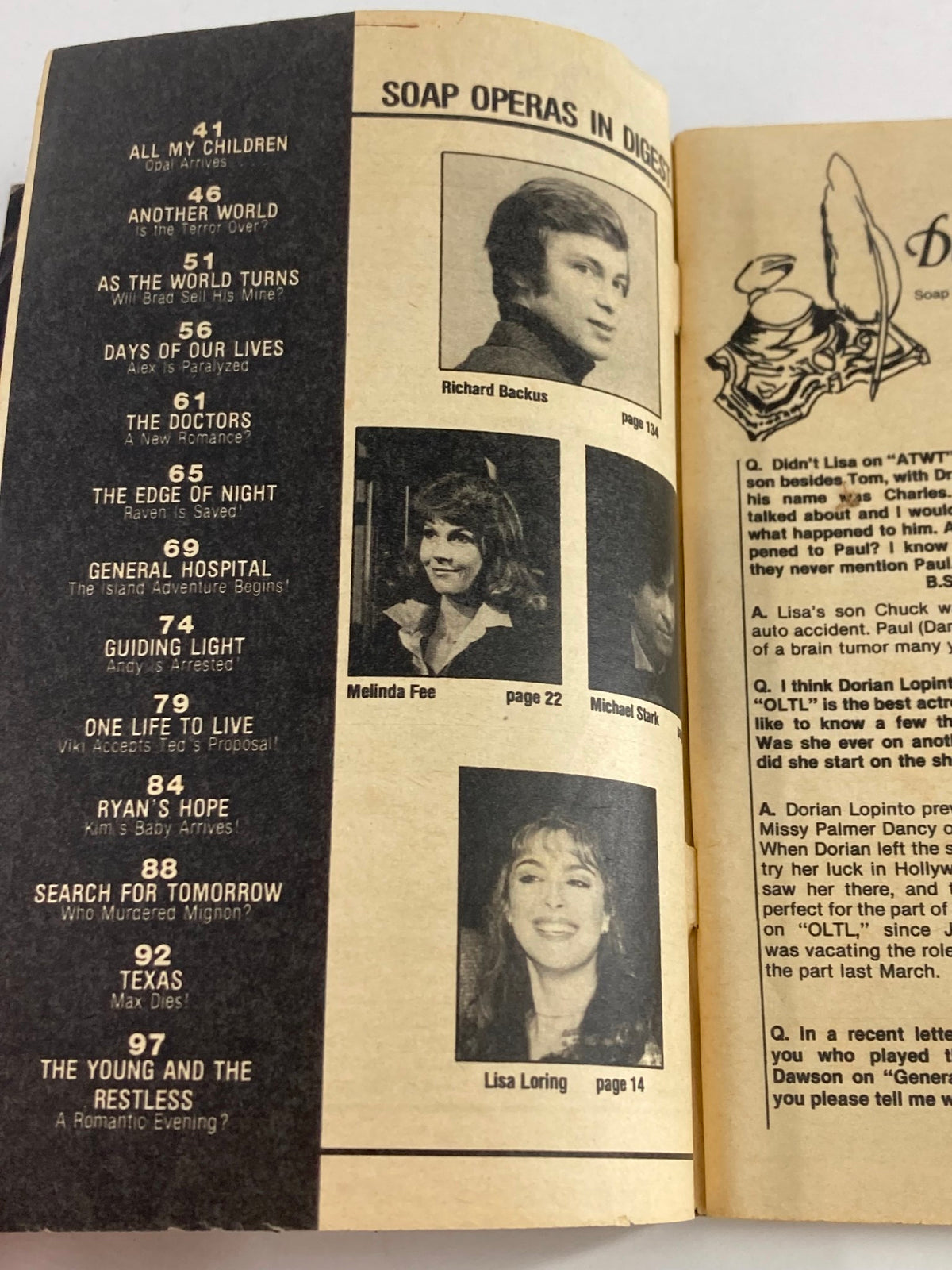 Another content page of VTG Soap Opera Digest October 27 1981, providing insights into various soap operas featured in the issue.