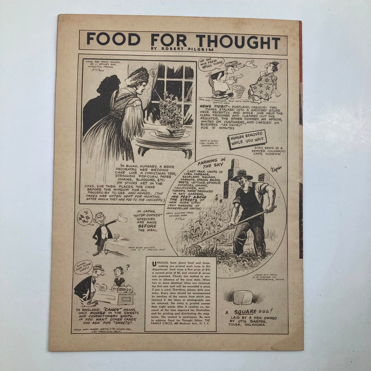 Another interior page of VTG The Family Circle Magazine January 27, 1939 illustrating a comic strip and article 'Food for Thought' with engaging illustrations.