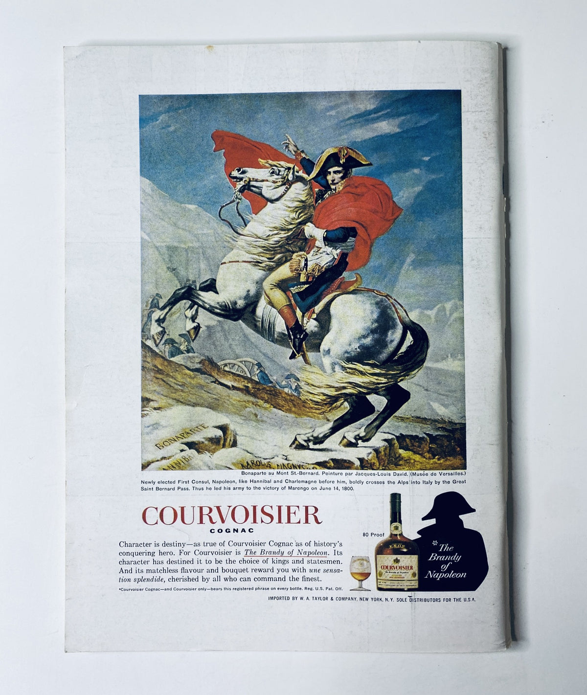 Back cover of The New Yorker Magazine December 18, 1965 featuring a vintage advertisement for Courvoisier Cognac, illustrating a historical depiction of Napoleon on horseback.