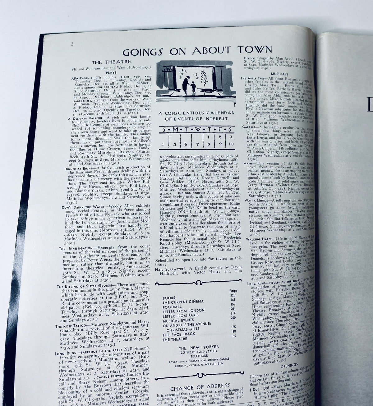 Inside pages of The New Yorker Magazine December 3, 1966 showcasing the 'Goings On About Town' section including events of interest.