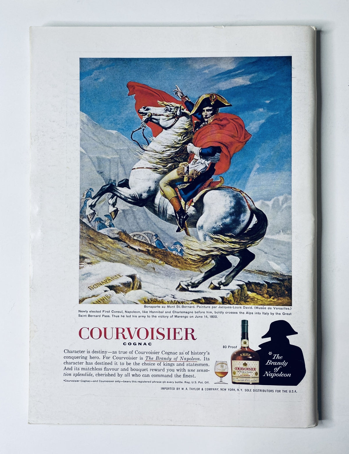 Advertisement page in The New Yorker Magazine from September 17, 1966, showcasing a colorful depiction of Napoleon on horseback for Courvoisier Cognac.