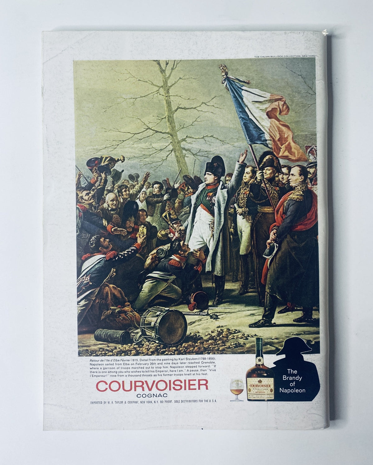 Back cover of The New Yorker Magazine from October 8, 1966, featuring an advertisement for Courvoisier Cognac, illustrating a historic scene with Napoleon, highlighting branding of the product.