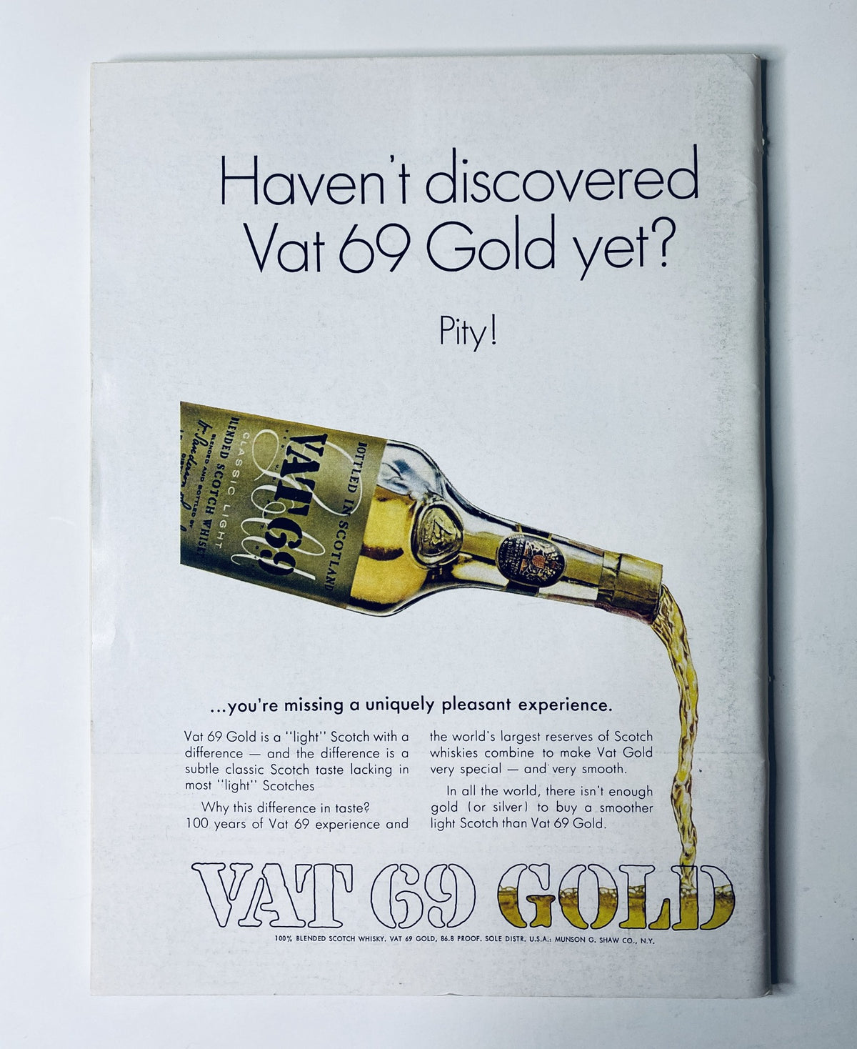 Cover page of The New Yorker Magazine from March 5, 1966, featuring a satellite dish radar illustration. The magazine is in very good condition with light edge wear. Includes a promotional image for Vat 69 Gold whiskey.