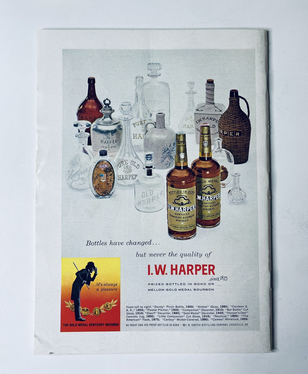 Back cover advertisement in The New Yorker magazine August 13, 1966, featuring I.W. Harper bourbon bottles, promoting quality and tradition.