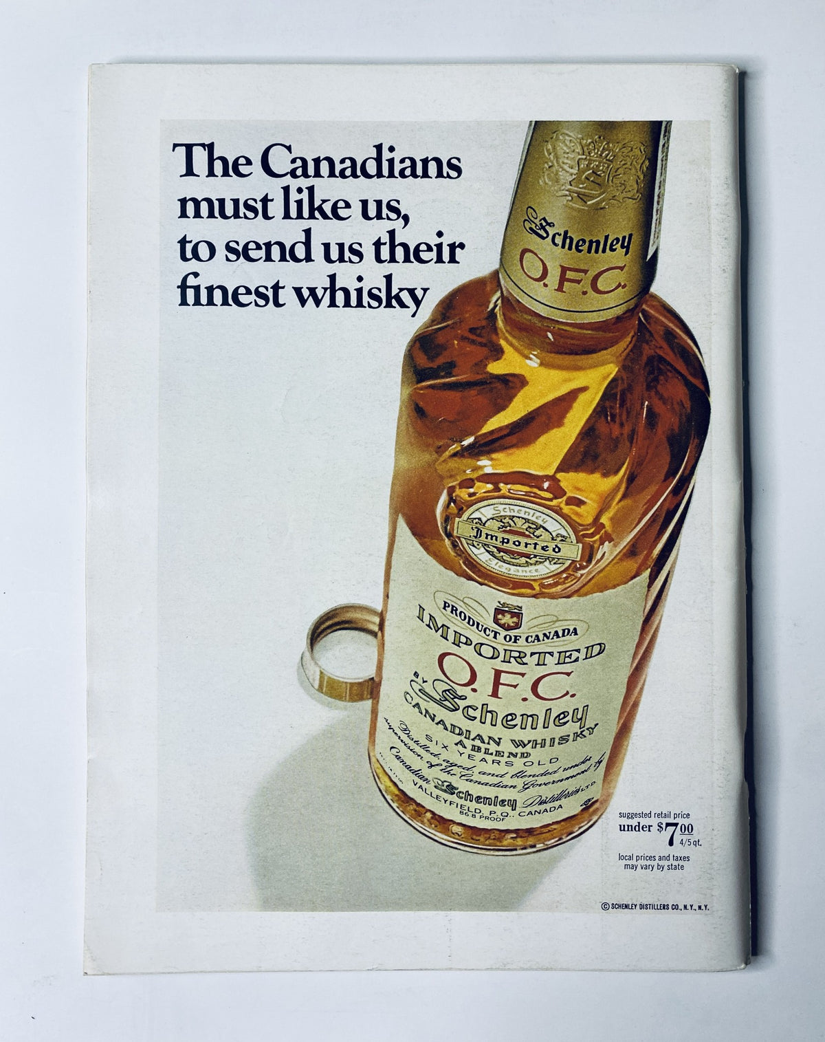 The New Yorker Magazine September 23, 1967 cover featuring a vintage advertisement for Canadian whisky with the text 'The Canadians must like us, to send us their finest whisky.' This image highlights the artistic design by André François, encapsulating a moment in magazine history.