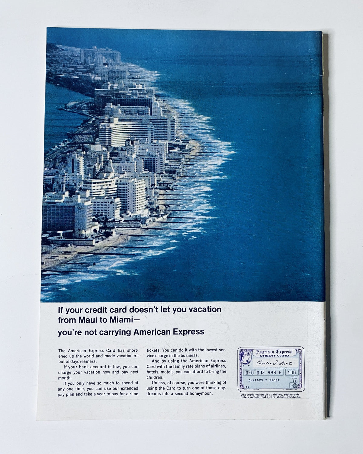 The New Yorker Magazine December 23, 1967 Christmas Holiday Cover W. Steig VG showcasing a scenic view of a coastline with a text about American Express credit card vacation options.