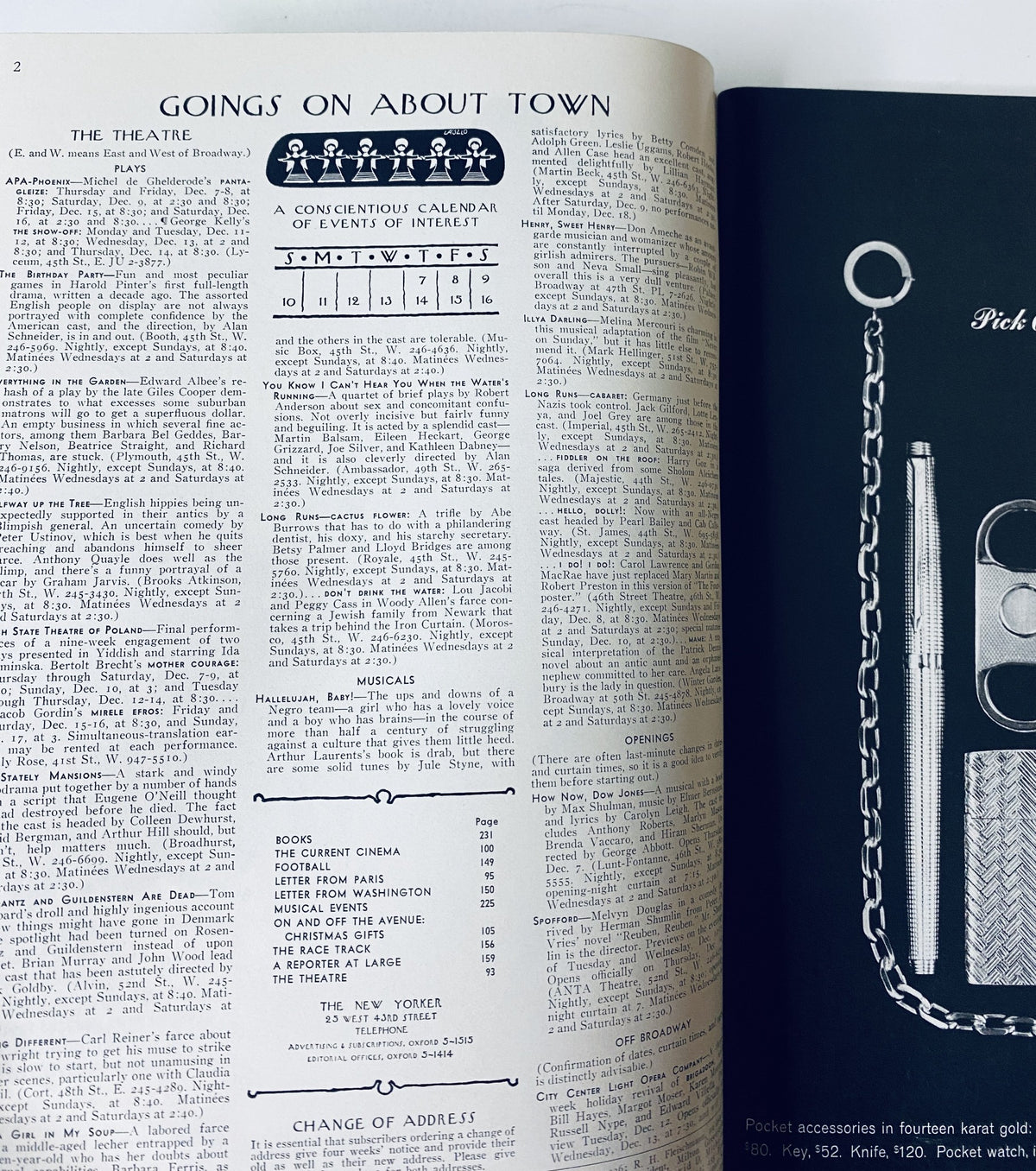 Inside page from The New Yorker Magazine December 9, 1967 featuring 'Goings On About Town' section detailing events and entertainment listings.