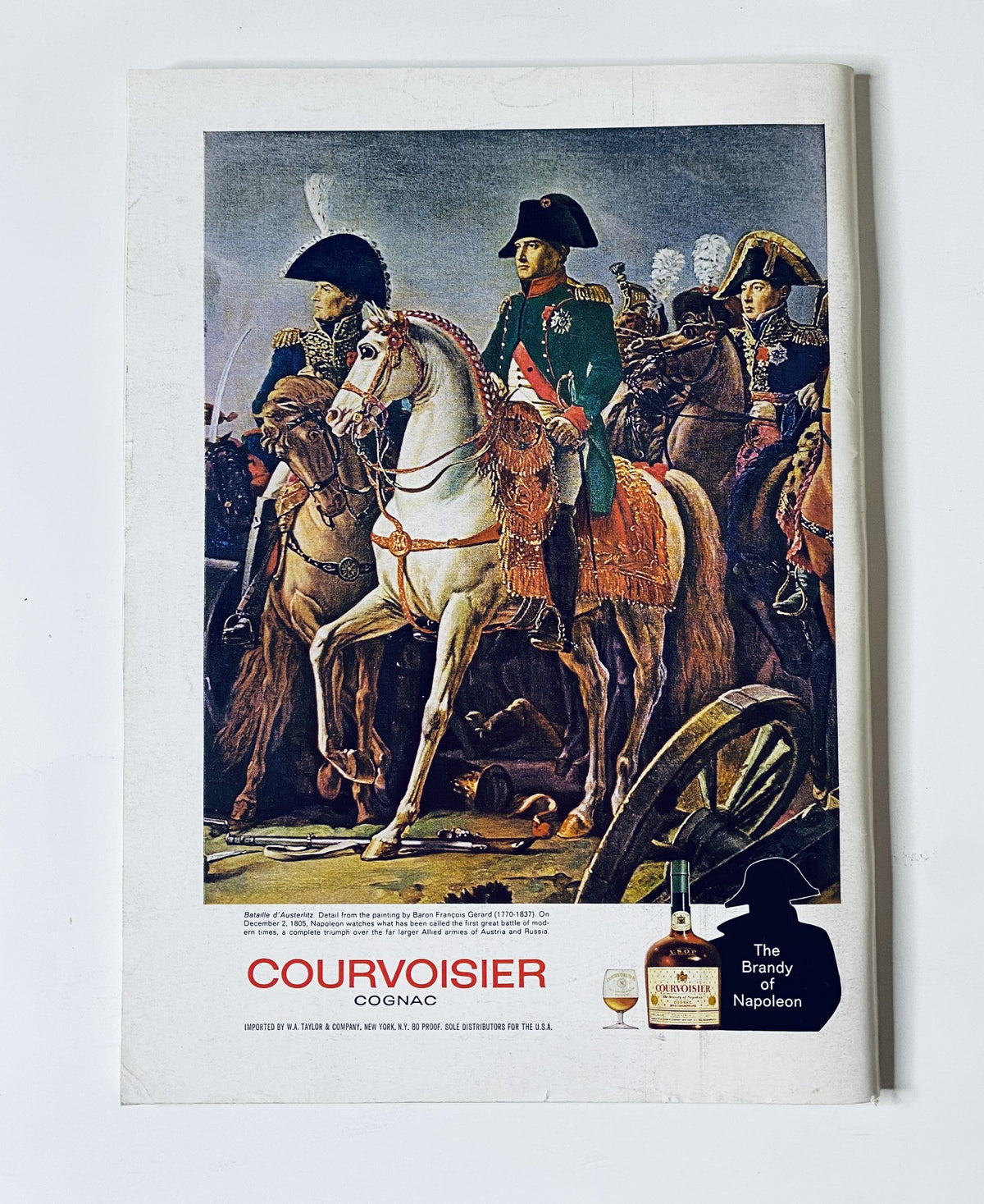 Advertisement for Courvoisier Cognac in The New Yorker Magazine October 7, 1967 featuring a historic illustration of Napoleon on horseback, highlighting the brand's heritage.