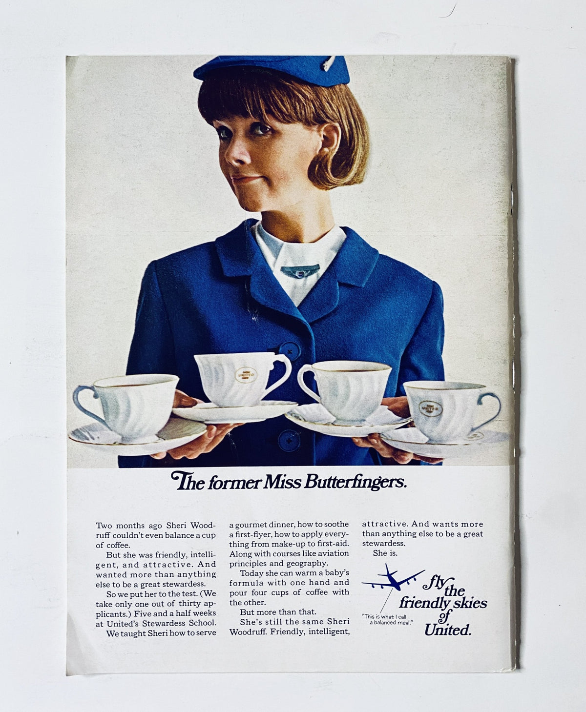 Advertisement page from The New Yorker Magazine August 5, 1967 featuring a woman in a blue uniform offering coffee cups, promoting United Airlines.