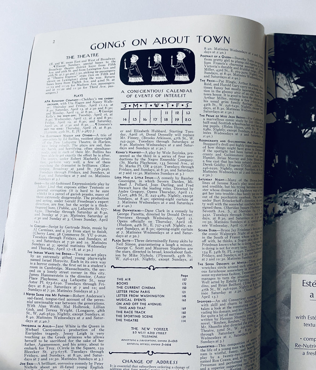 The New Yorker Magazine April 13, 1968 Window Flower Cover Art by Charles Martin, featuring the 'Goings On About Town' section with a calendar of events and highlights in New York City.