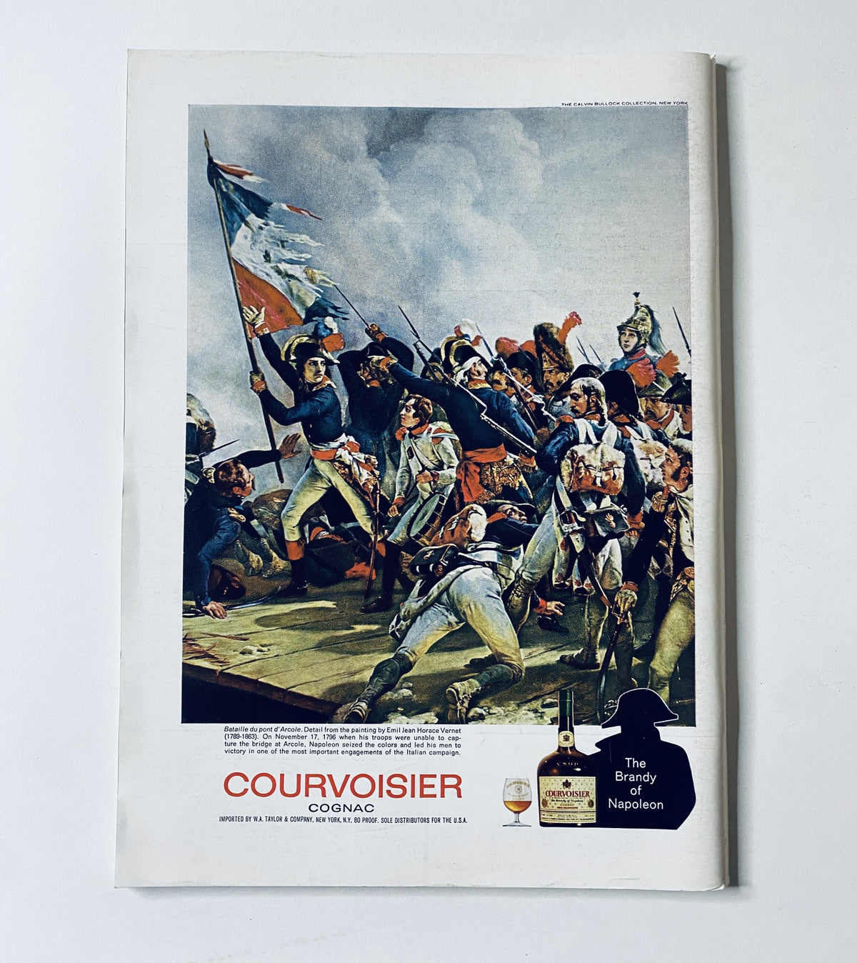 Advertisement page in The New Yorker Magazine May 25, 1968 for Courvoisier Cognac, showcasing a historical scene with soldiers and the brand's logo.