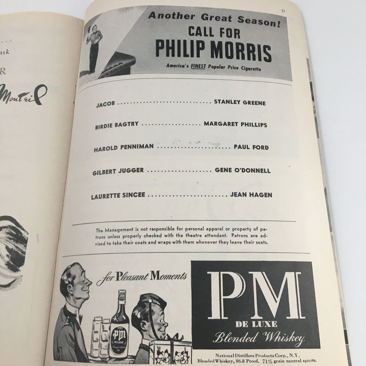 1947 Playbill from Fulton Theatre for 'Another Part of the Forest', featuring more cast listings and historical advertisements, reflecting the era's theatre culture.