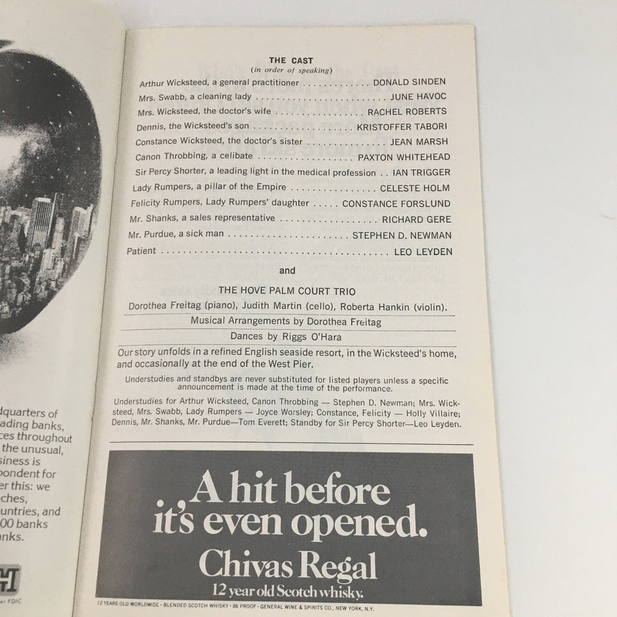 Another page from the 1975 'Habeas Corpus' Playbill displaying additional cast members and musical arrangements.