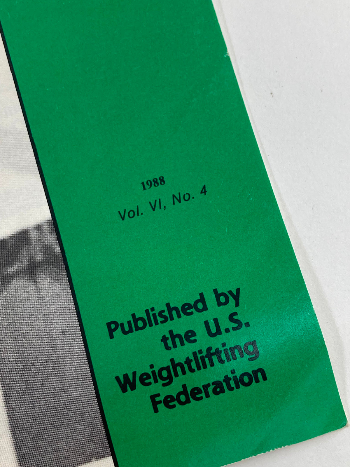 Publication details of VTG Weightlifting USA Magazine 1988 Vol 6 #4, indicating it was published by the U.S. Weightlifting Federation.