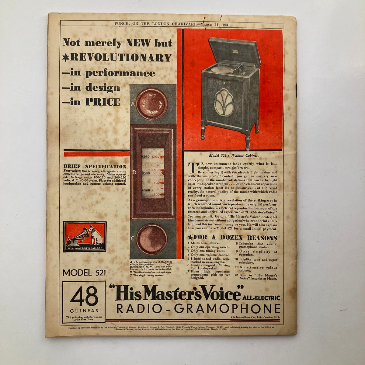 Vintage Punch Magazine March 11 1931 Vol 180 No. 4679 WWII Cartoon & Humour No Label