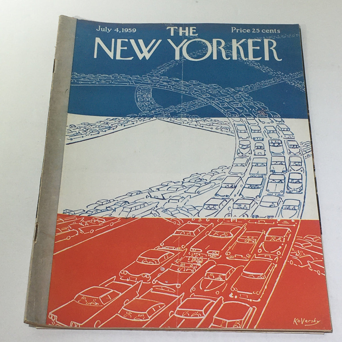 The New Yorker July 4 1959 Full Magazine Cover with iconic design featuring traffic and cars, artwork by Anatol Kovarsky.
