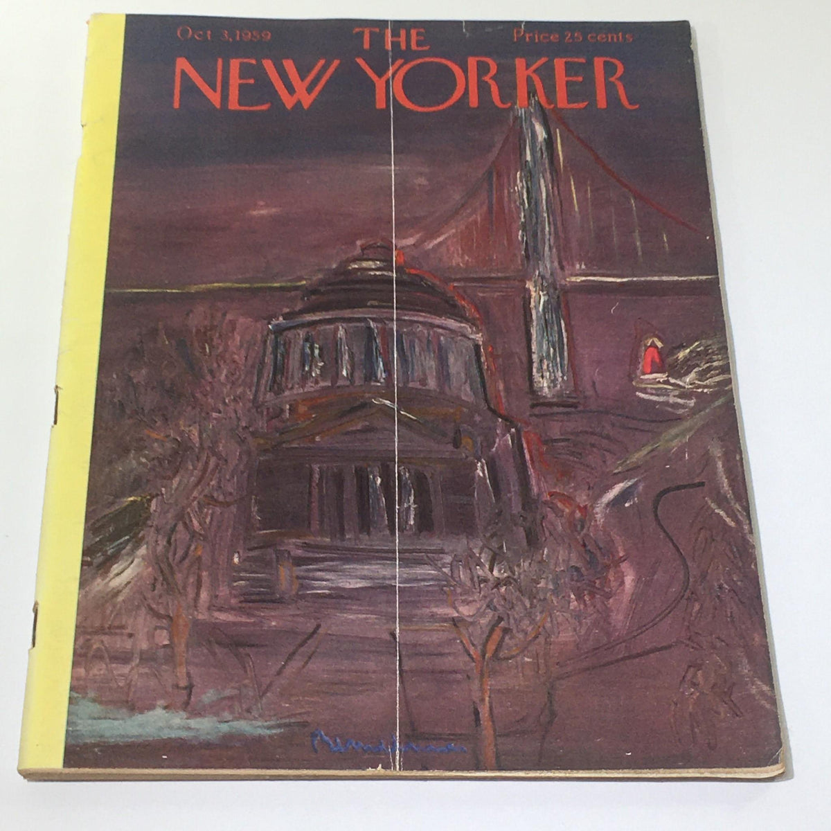 Cover of The New Yorker magazine dated October 3, 1959, showcasing artwork by Ludwig Bemelmans featuring a moody landscape and architectural structure.