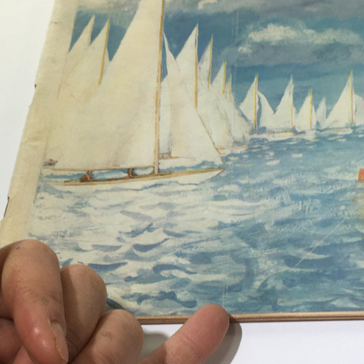 Detail of The New Yorker: June 13 1959 Full Magazine cover, focusing on a portion of sailboats gliding on calm waters, emphasized by vibrant blues and whites, created by artist Arthur Getz.
