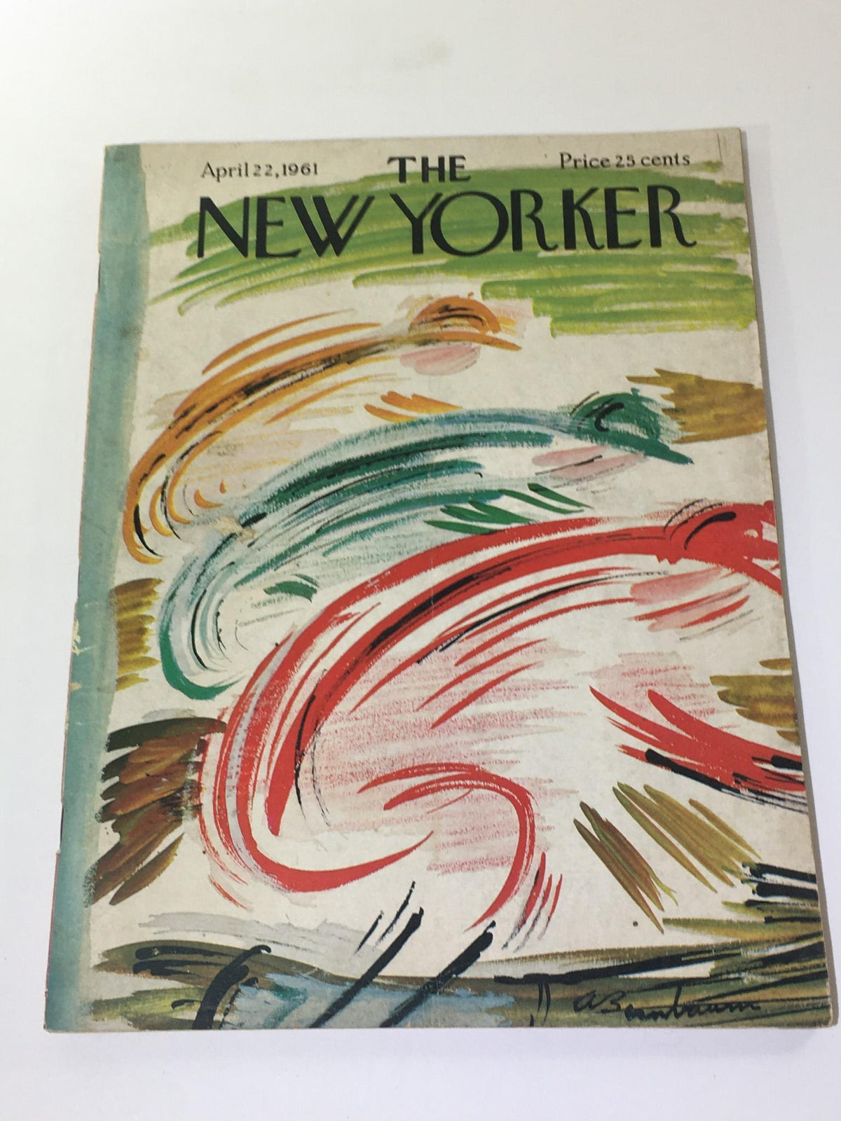 Cover of The New Yorker: April 22, 1961 featuring theme artwork by Abe Birnbaum, showcasing vibrant brush strokes in various colors.