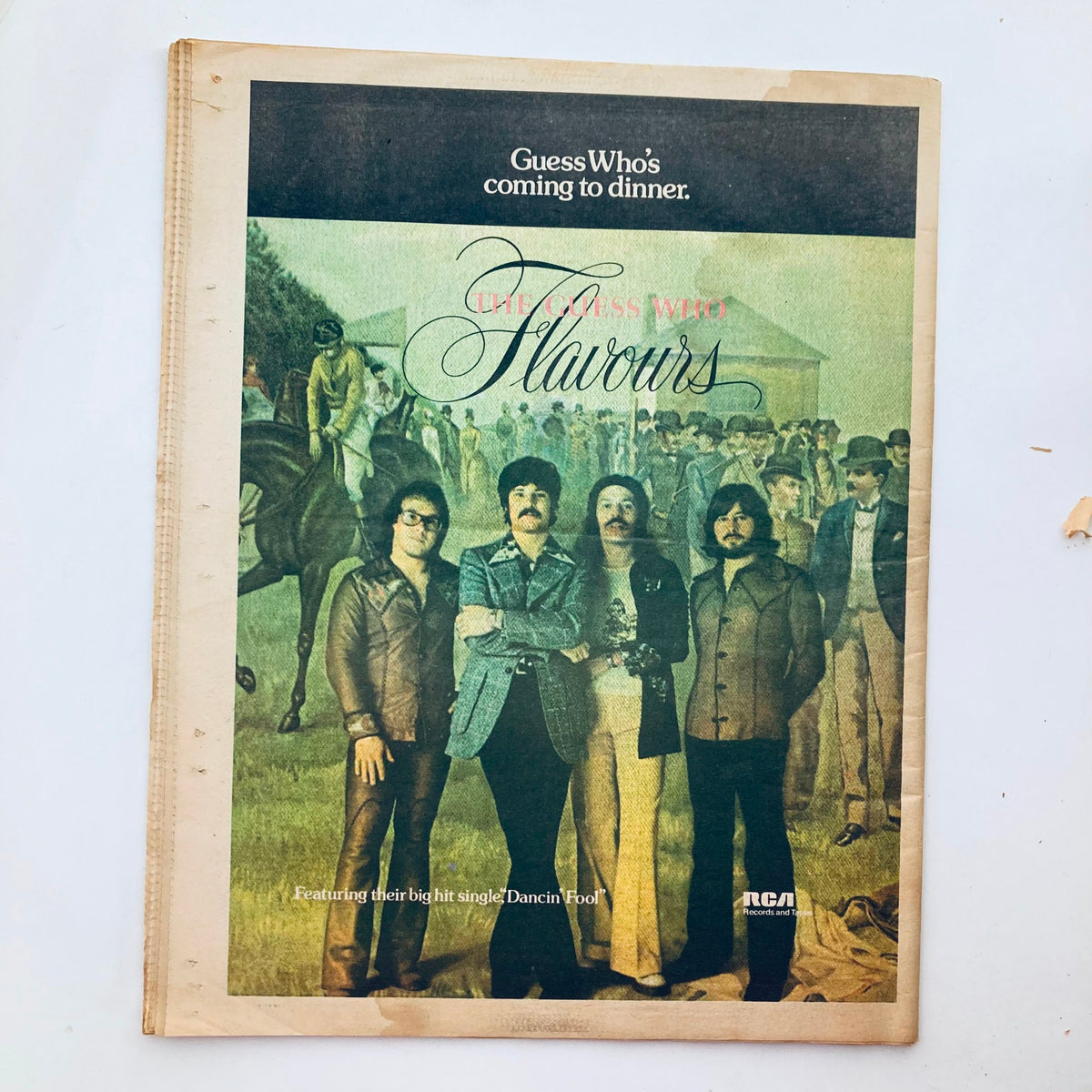 Back cover of the Vintage Rolling Stone Magazine January 30 1975 Issue 179, advertising RCA's album 'Flavours' by The Guess Who, featuring their hit single 'Dancin' Fool'.