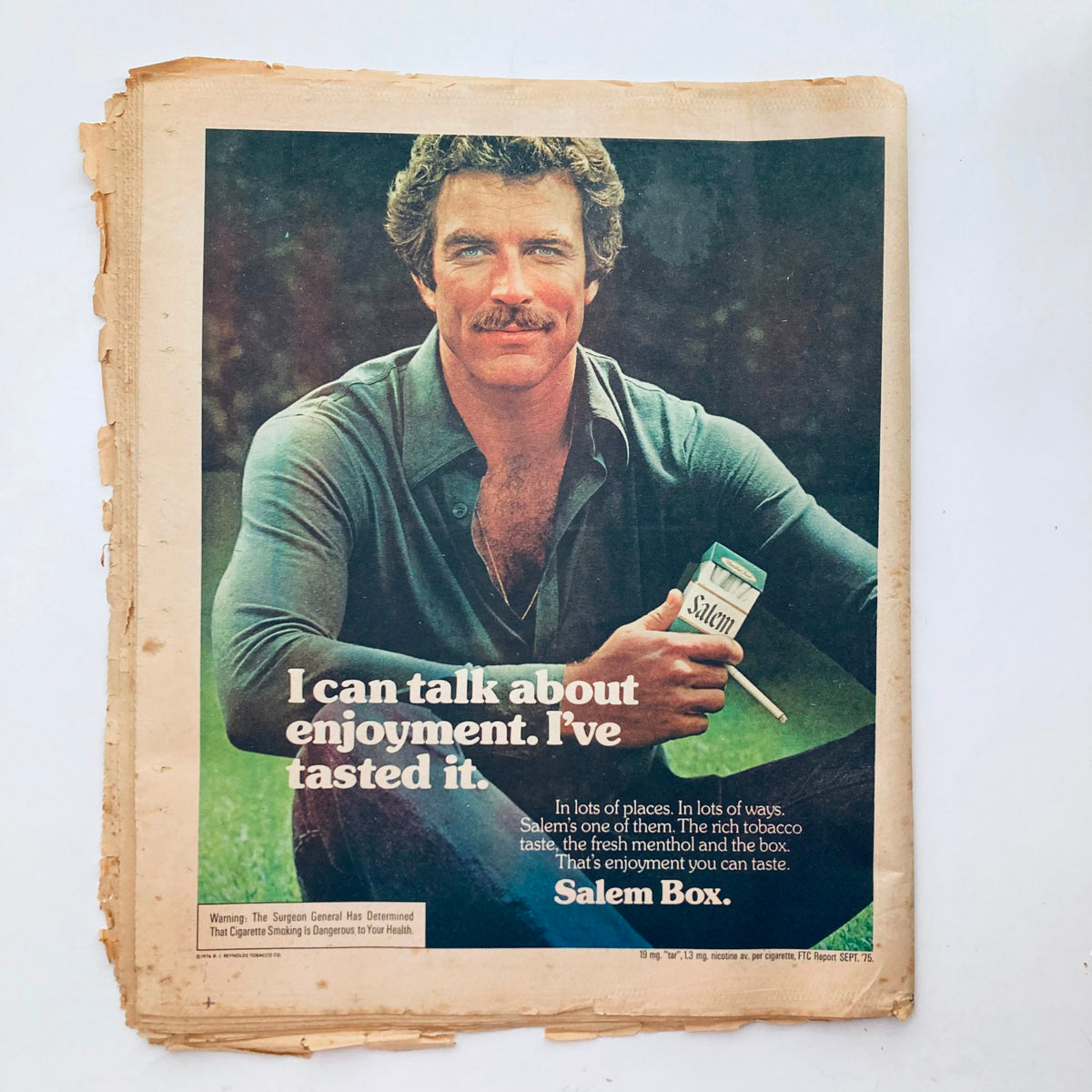 Advertisement from the VTG Rolling Stone Magazine March 25, 1976 Issue 209 featuring a male model promoting Salem cigarettes, reflecting the advertising style of the 1970s.