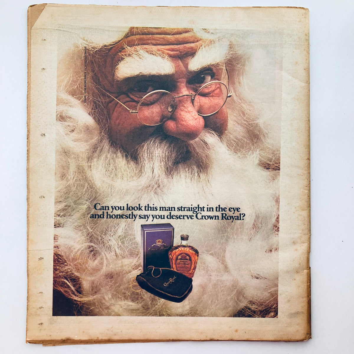 Back cover of VTG Rolling Stone Magazine December 13 1979 Issue 306 with a striking advertisement featuring a Santa-like figure promoting Crown Royal.