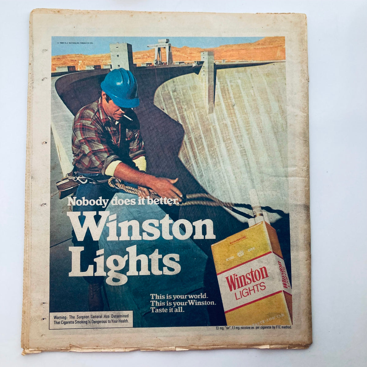 Back cover of Rolling Stone Magazine November 27, 1980 Issue 331 displaying an advertisement for Winston Lights cigarettes, reflecting advertising trends of the time.