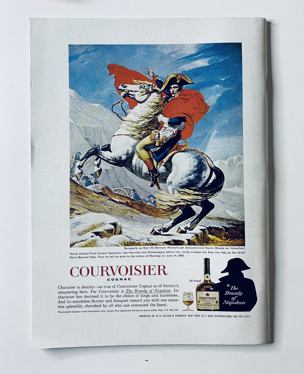 Advertisement for Courvoisier Cognac featuring a historic depiction of Napoleon on horseback, from The New Yorker Magazine May 24, 1969.