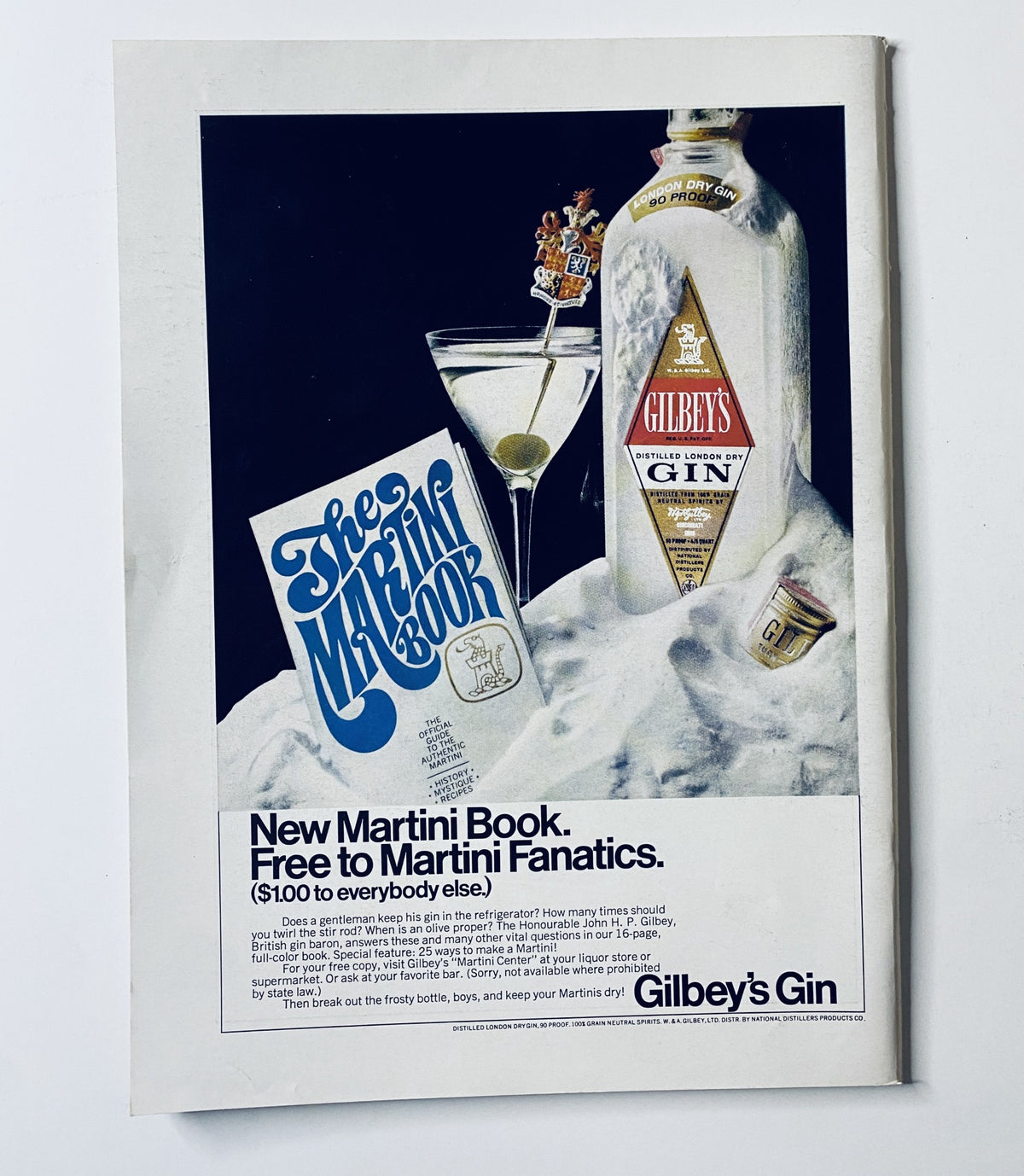 Advertisement for Gilbey's Gin featuring a cocktail and a promotional offer for a new martini book, from The New Yorker Magazine February 3, 1968, showcasing vintage marketing.