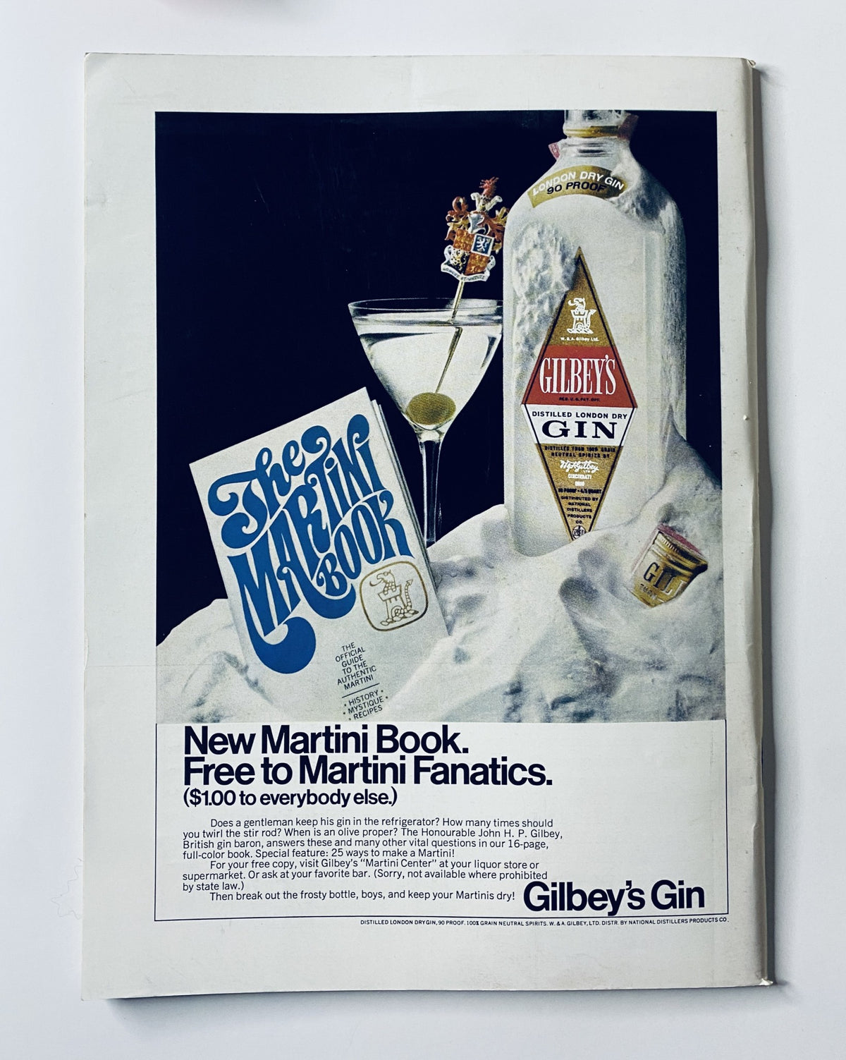 Back cover of The New Yorker Magazine March 30, 1968 featuring an advertisement for Gilbey's Gin with a martini and promotional card.