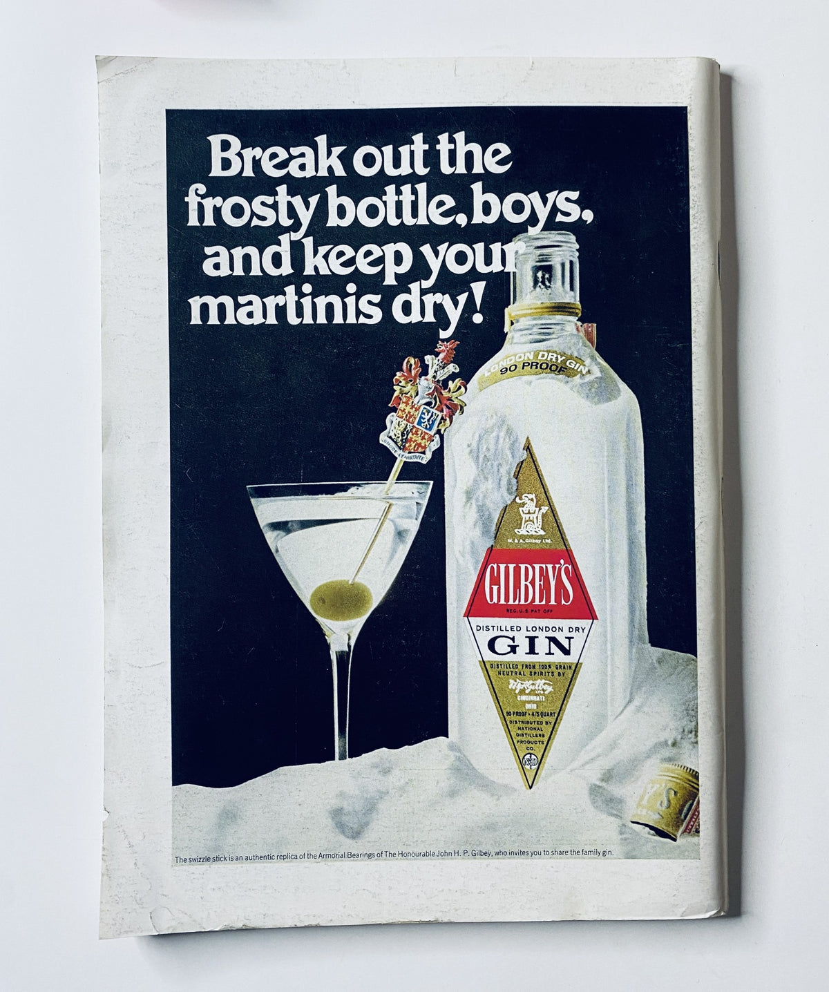 Advertisement in The New Yorker Magazine from October 12, 1968 promoting Gilbey's Gin with an image of a cocktail.