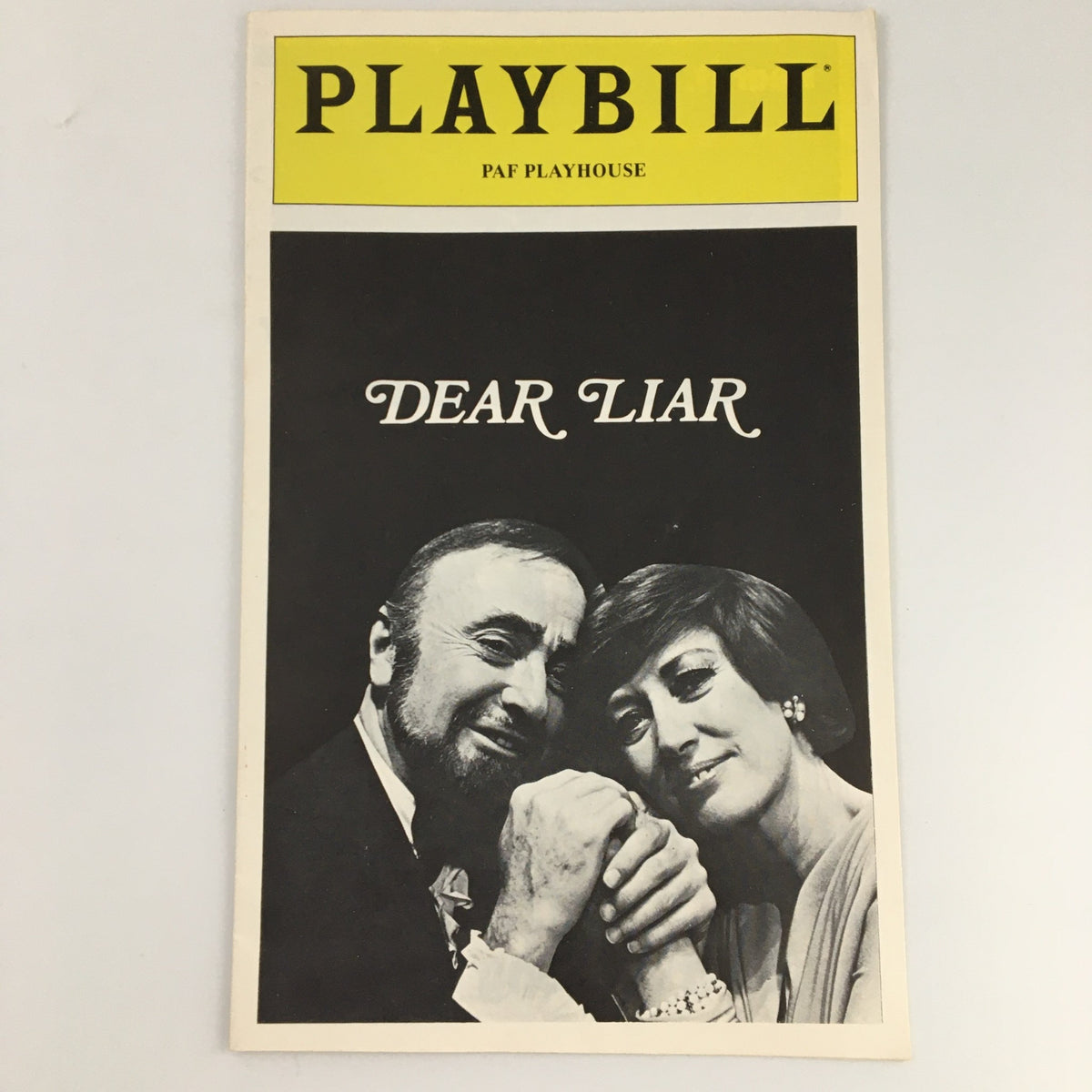 1980 Playbill for 'Dear Liar' featuring Jerome Kilty and Deann Mears, showcasing a black and white cover with the title prominently displayed.