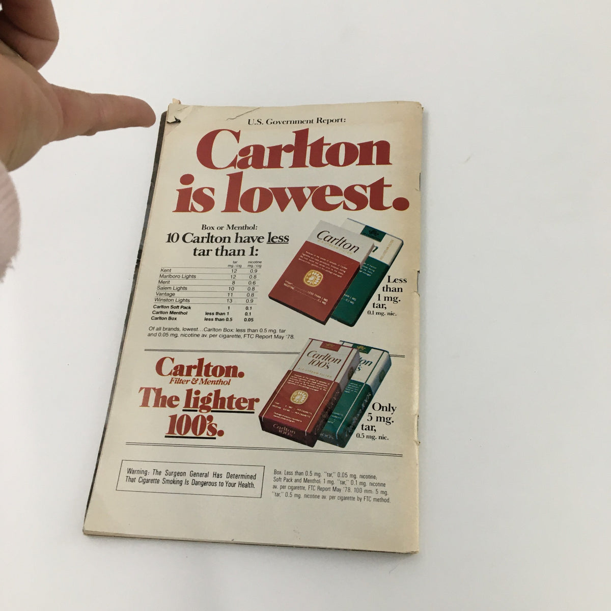 Back cover of 1980 Playbill for 'Night and Day' at Anta Theatre, featuring an advertisement for Carlton cigarettes.