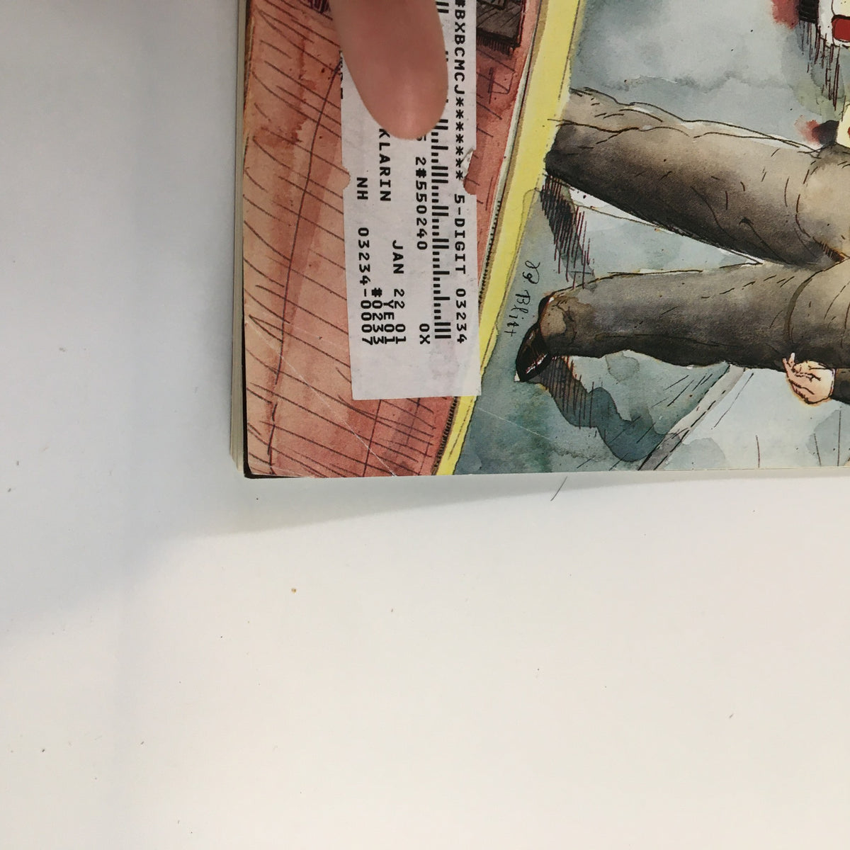 Close-up of the address label on The New Yorker Full Magazine January 17 2000, illustrating the magazine's vintage nature and collectible value, with a focus on the bottom corner of the cover featuring Dr. Luther King by Barry Blitt.