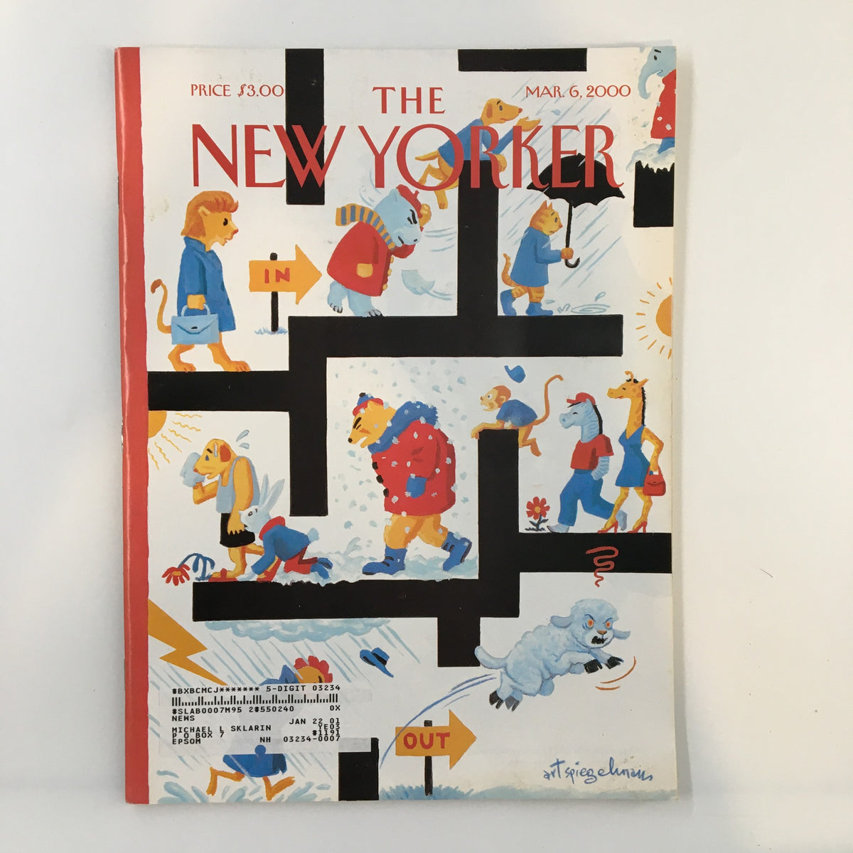 Cover of The New Yorker Magazine March 6 2000 titled 'Out Like A Lamb' by Art Spiegelman, featuring colorful illustrations and a playful design.