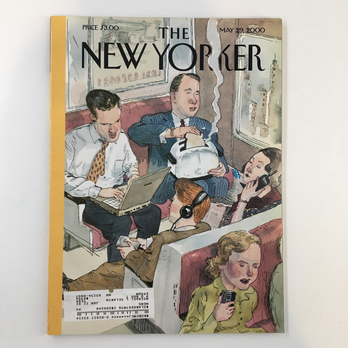 Cover of The New Yorker Full Magazine May 29, 2000 featuring the iconic illustration 'Twenty-First Century Commute' by B. Blitt, depicting modern commuting life with individuals engaged in various activities.