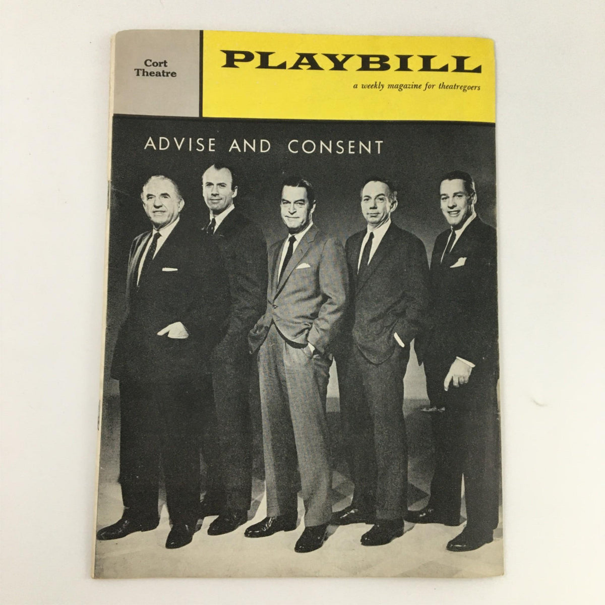 1961 Playbill for Advise and Consent featuring cast members at the Cort Theatre.