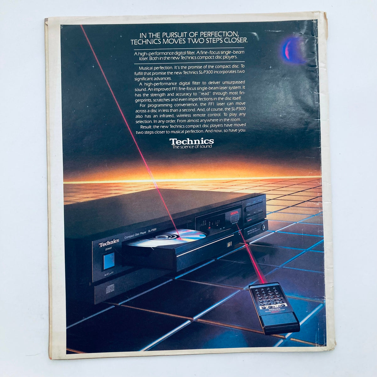 Back cover of Spin Magazine March 1986 Vol 1 No. 11 featuring a Technics compact disc player advertisement, emphasizing advancements in music technology.