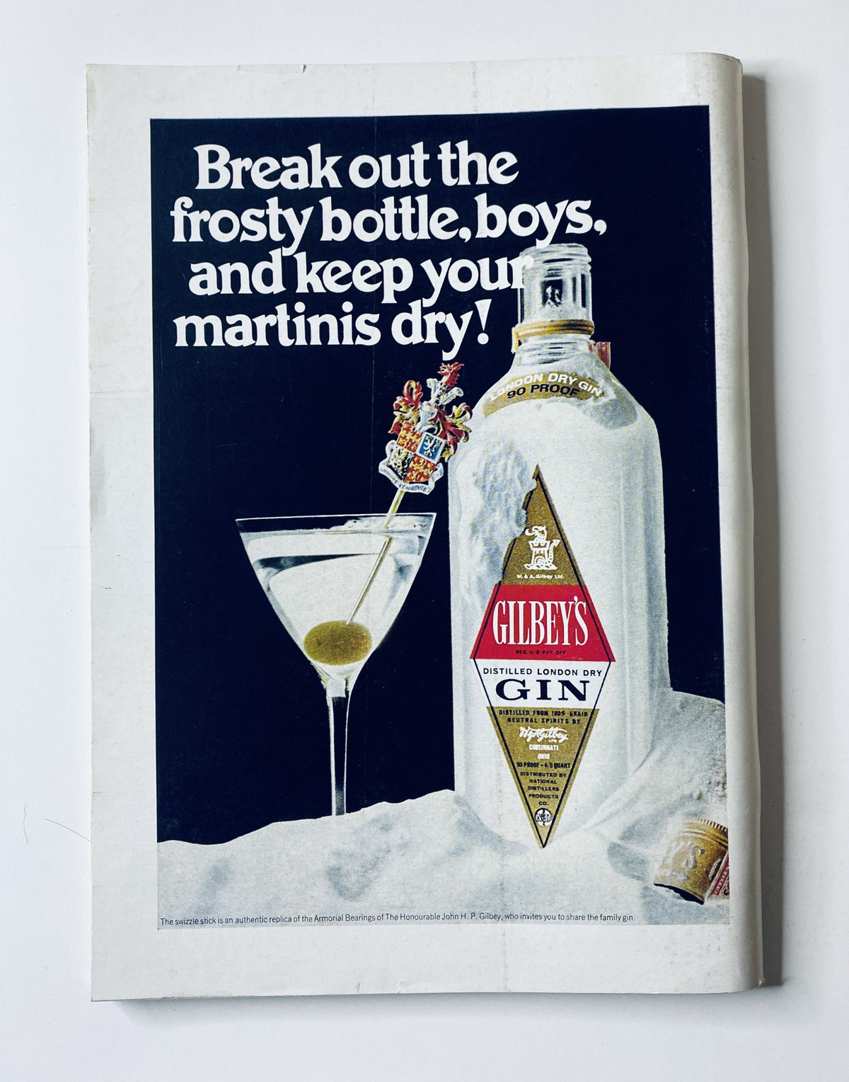 Advertisement page in The New Yorker Magazine from October 11, 1969, promoting Gilbey's London Dry Gin. The ad features a frosty bottle and a martini, inviting readers to enjoy festive drinks during the autumn season.