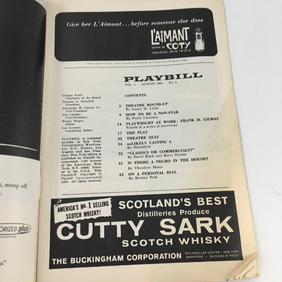 Inside page of the 1964 Playbill for 'Hamlet', detailing additional theatre productions and advertisements.