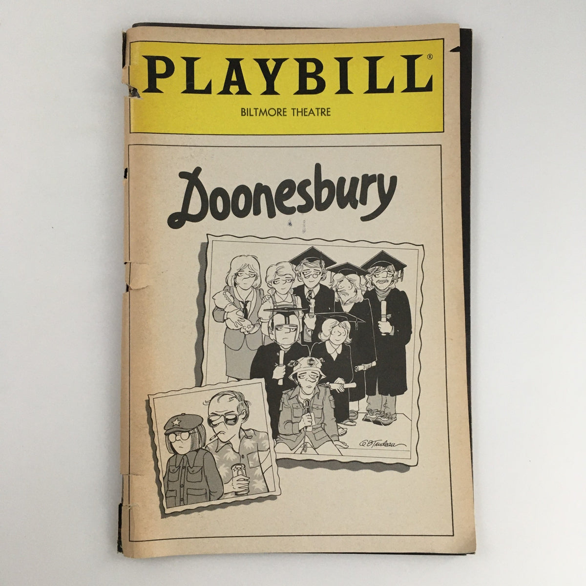 1983 Playbill from the Biltmore Theatre featuring 'Doonesbury,' showcasing the musical's iconic cover illustration.