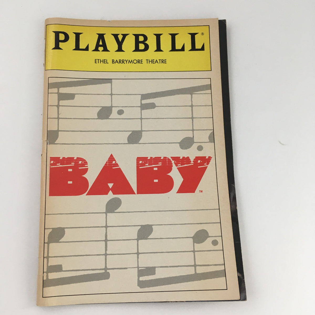 1986 Playbill for the Ethel Barrymore Theatre production of 'Baby' featuring notable performances by Liz Callaway and James Congdon, showcasing musical notes in the design.