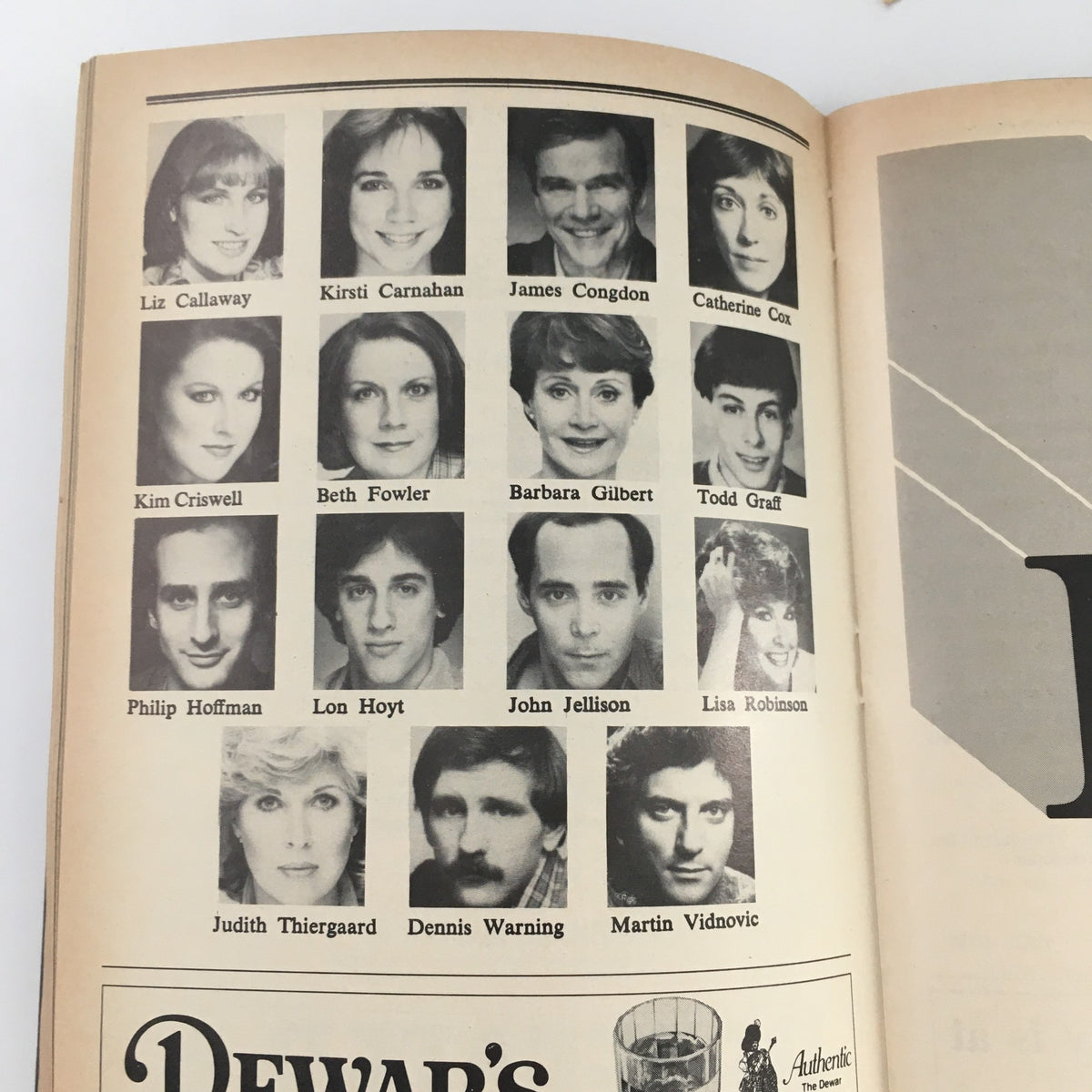 Headshots of the cast from the 1986 Playbill from Ethel Barrymore Theatre's 'Baby', featuring performers like Liz Callaway and James Congdon.