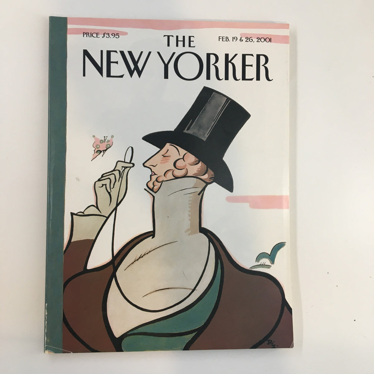 Cover of The New Yorker Full Magazine February 19, 2001 featuring a colorful illustration of a gentleman in a top hat, emphasizing its rich literary content.